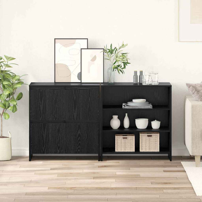 Bufet cu raft cu ușă 2 pcs Stejar negru 70 x 41 x 75 cm Lemn compozit - WALTI WALTI