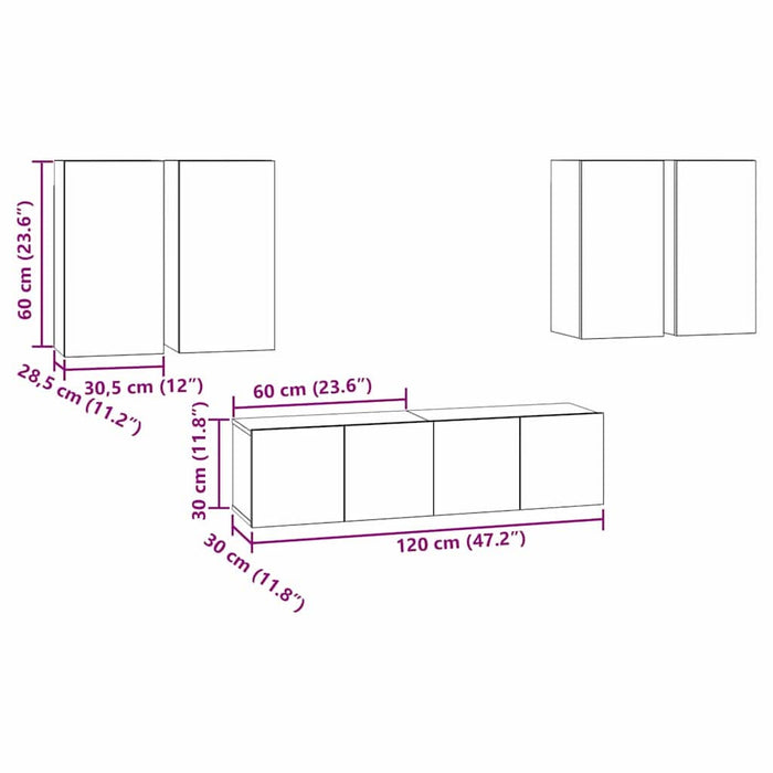 Set comodă TV 6 pcs Stejar negru 60 x 30 x 30 cm Lemn compozit - WALTI WALTI