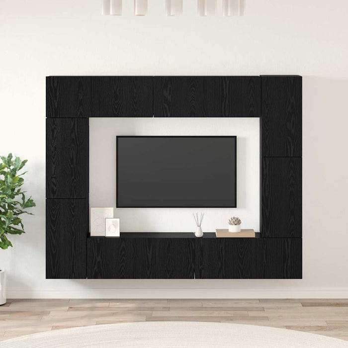 Set comodă TV Pe perete 8 pcs Stejar Negru Lemn compozit - WALTI WALTI