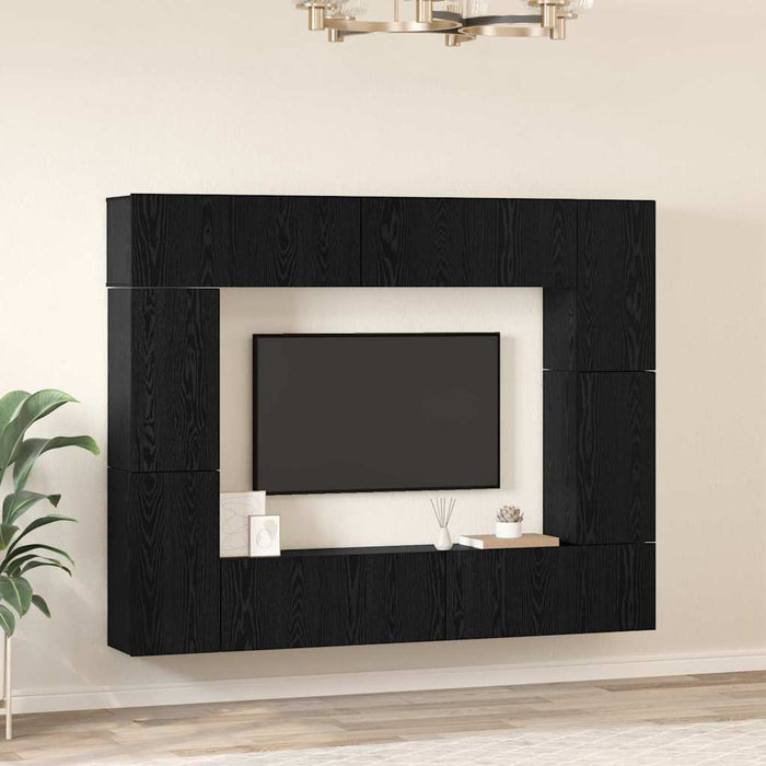 Set comodă TV Pe perete 8 pcs Stejar Negru Lemn compozit - WALTI WALTI
