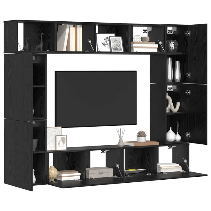 Set comodă TV Pe perete 8 pcs Stejar Negru Lemn compozit - WALTI WALTI