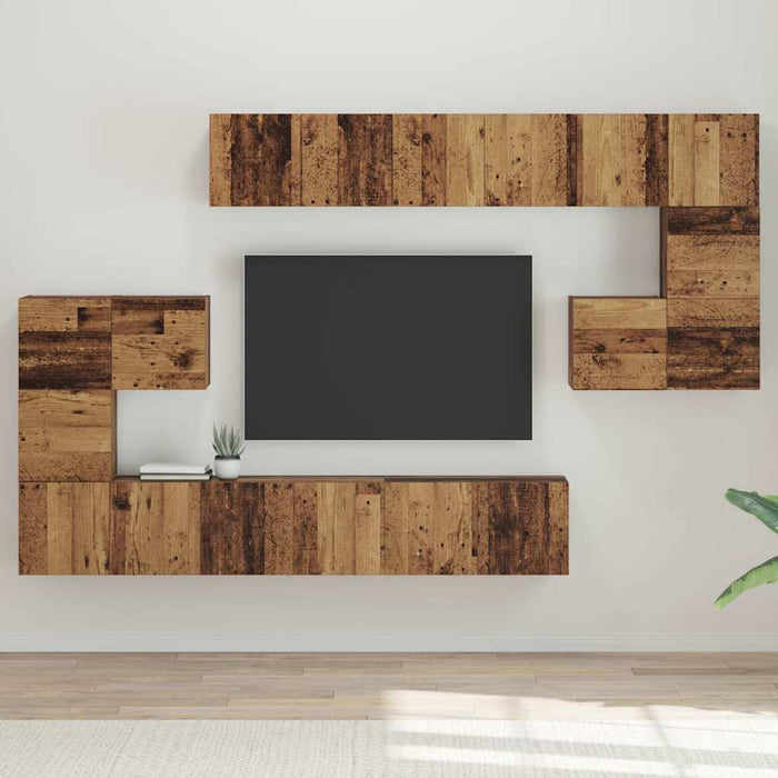 Set comodă TV Pe perete 10 pcs Lemn Vechi Lemn compozit - WALTI WALTI
