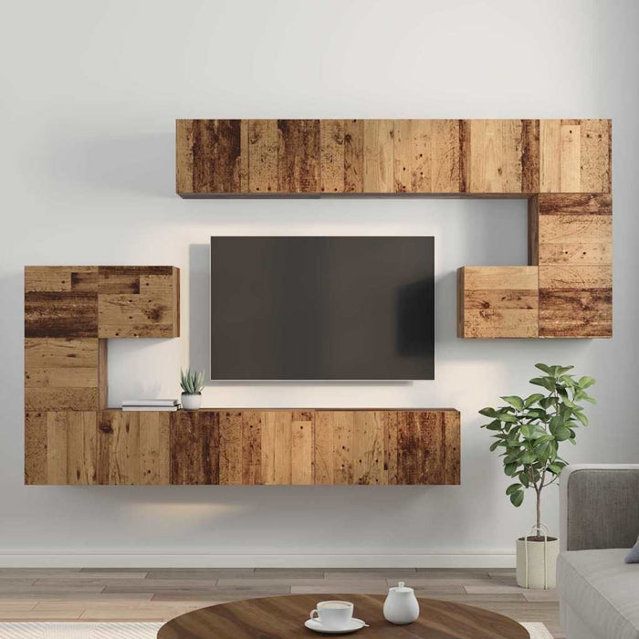 Set comodă TV Pe perete 10 pcs Lemn Vechi Lemn compozit - WALTI WALTI