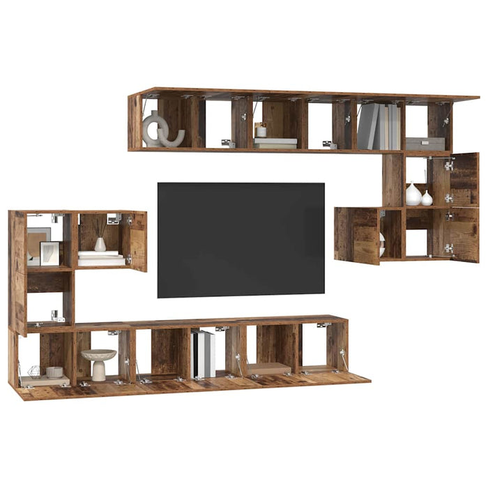 Set comodă TV Pe perete 10 pcs Lemn Vechi Lemn compozit - WALTI WALTI