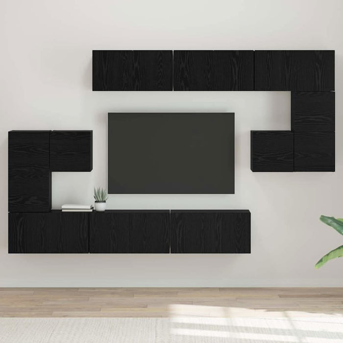 Set comodă TV Pe perete 10 pcs Stejar Negru Lemn compozit - WALTI WALTI