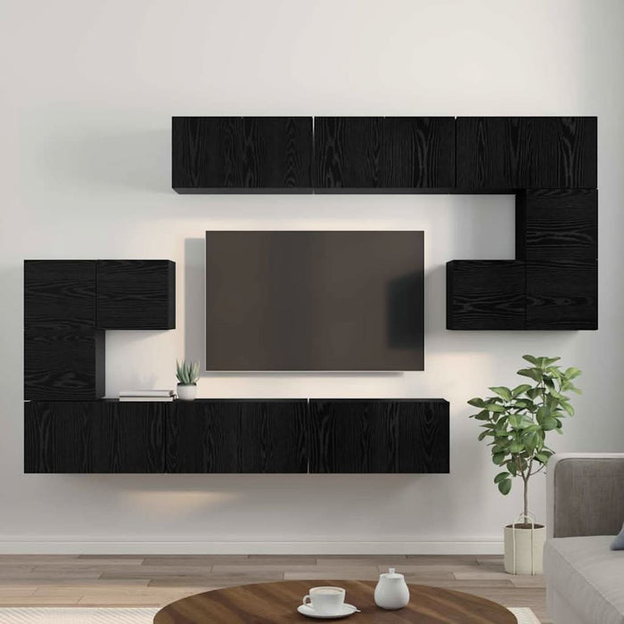 Set comodă TV Pe perete 10 pcs Stejar Negru Lemn compozit - WALTI WALTI