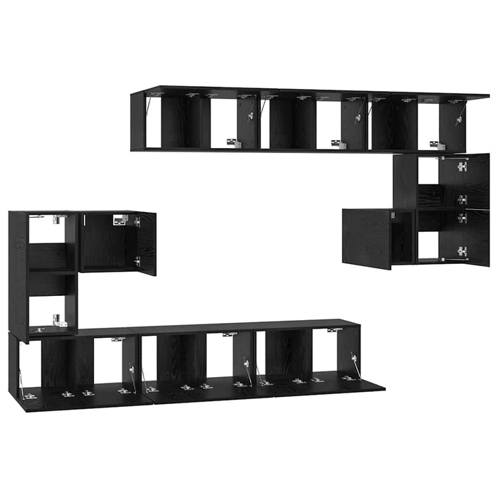 Set comodă TV Pe perete 10 pcs Stejar Negru Lemn compozit - WALTI WALTI