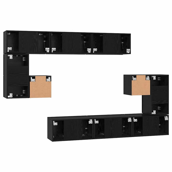 Set comodă TV Pe perete 10 pcs Stejar Negru Lemn compozit - WALTI WALTI