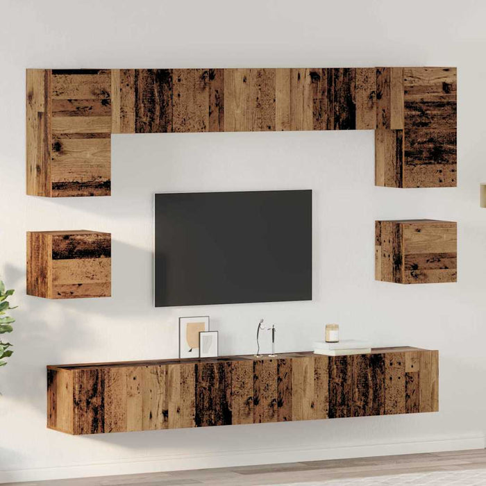 Set comodă TV Pe perete 8 pcs Lemn Vechi Lemn compozit - WALTI WALTI