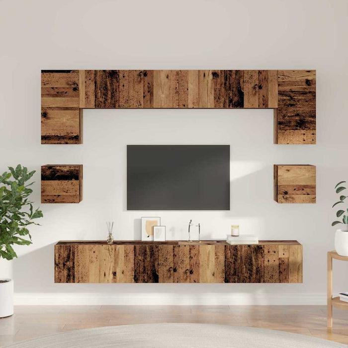 Set comodă TV Pe perete 8 pcs Lemn Vechi Lemn compozit - WALTI WALTI