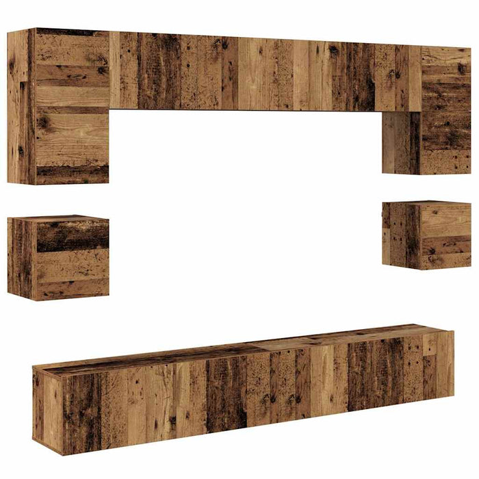 Set comodă TV Pe perete 8 pcs Lemn Vechi Lemn compozit - WALTI WALTI