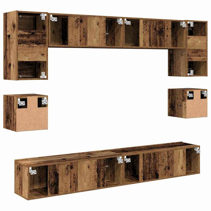 Set comodă TV Pe perete 8 pcs Lemn Vechi Lemn compozit - WALTI WALTI