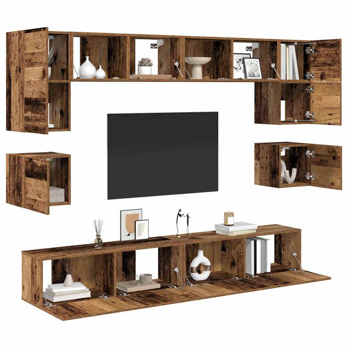 Set comodă TV Pe perete 8 pcs Lemn Vechi Lemn compozit - WALTI WALTI