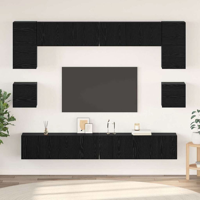 Set comodă TV Pe perete 8 pcs Stejar Negru Lemn compozit - WALTI WALTI