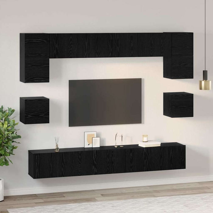 Set comodă TV Pe perete 8 pcs Stejar Negru Lemn compozit - WALTI WALTI