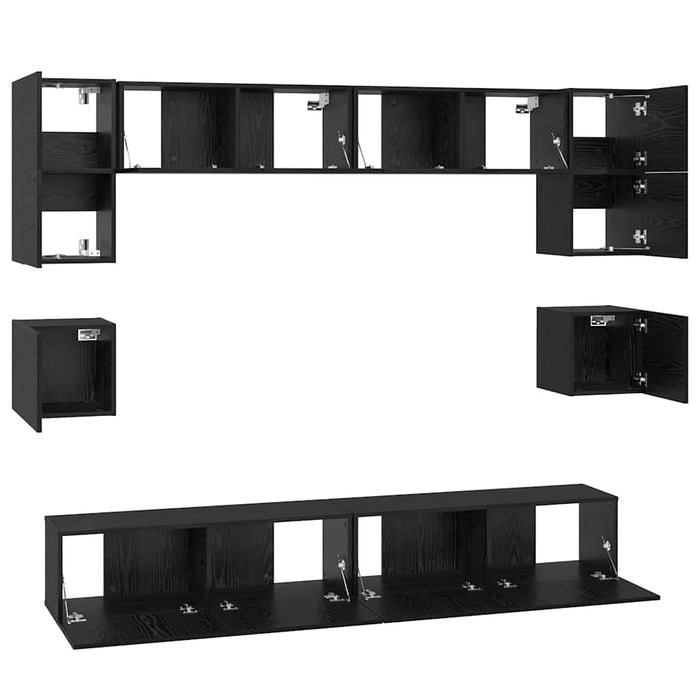 Set comodă TV Pe perete 8 pcs Stejar Negru Lemn compozit - WALTI WALTI