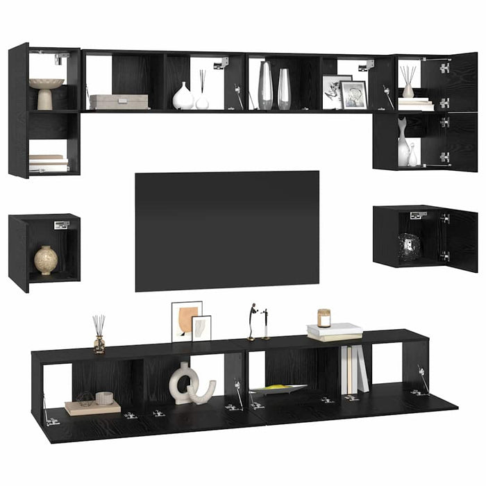 Set comodă TV Pe perete 8 pcs Stejar Negru Lemn compozit - WALTI WALTI