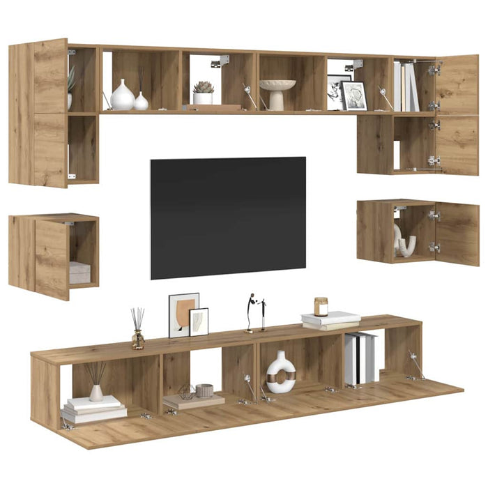 Set comodă TV Pe perete 8 pcs Stejar Artizanal Lemn compozit - WALTI WALTI
