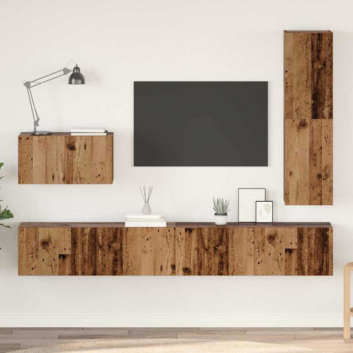 Set comodă TV cu sertar 4 pcs Lemn Vechi Lemn compozit - WALTI WALTI