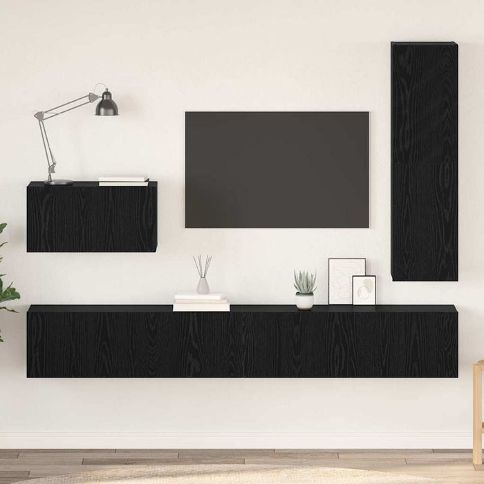 Set comodă TV cu sertar 4 pcs Stejar Negru Lemn compozit - WALTI WALTI