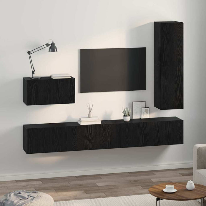 Set comodă TV cu sertar 4 pcs Stejar Negru Lemn compozit - WALTI WALTI