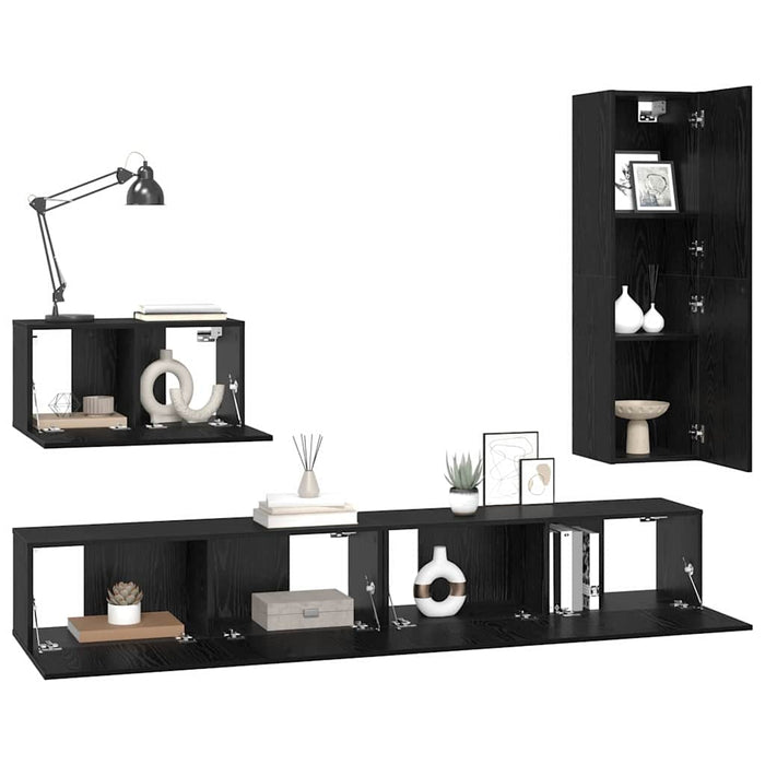 Set comodă TV cu sertar 4 pcs Stejar Negru Lemn compozit - WALTI WALTI