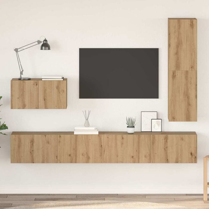 Set comodă TV cu sertar 4 pcs Stejar Artizanal Lemn compozit - WALTI WALTI