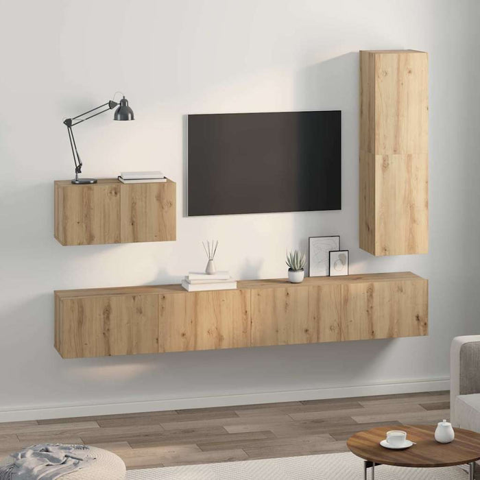 Set comodă TV cu sertar 4 pcs Stejar Artizanal Lemn compozit - WALTI WALTI
