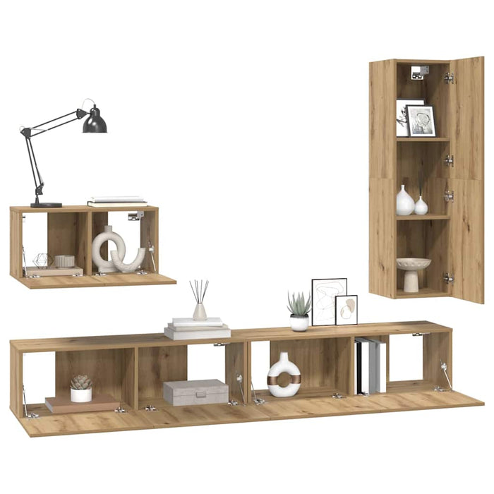 Set comodă TV cu sertar 4 pcs Stejar Artizanal Lemn compozit - WALTI WALTI