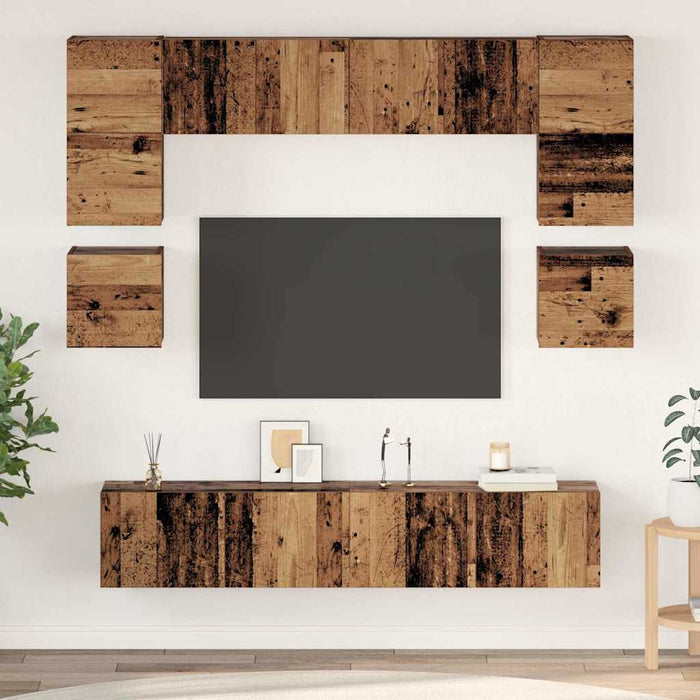 Set comodă TV Pe perete 8 pcs Lemn Vechi Lemn compozit - WALTI WALTI