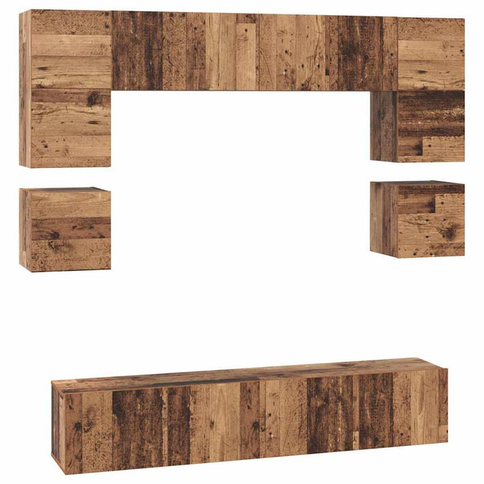 Set comodă TV Pe perete 8 pcs Lemn Vechi Lemn compozit - WALTI WALTI