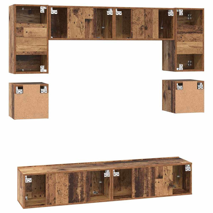 Set comodă TV Pe perete 8 pcs Lemn Vechi Lemn compozit - WALTI WALTI