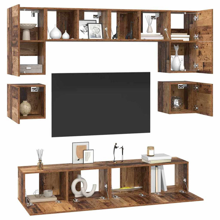 Set comodă TV Pe perete 8 pcs Lemn Vechi Lemn compozit - WALTI WALTI