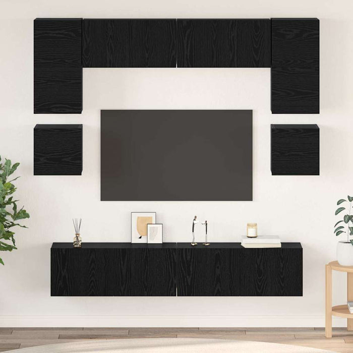 Set comodă TV Pe perete 8 pcs Stejar Negru Lemn compozit - WALTI WALTI