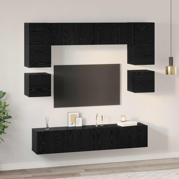 Set comodă TV Pe perete 8 pcs Stejar Negru Lemn compozit - WALTI WALTI