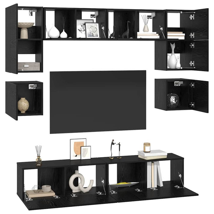 Set comodă TV Pe perete 8 pcs Stejar Negru Lemn compozit - WALTI WALTI