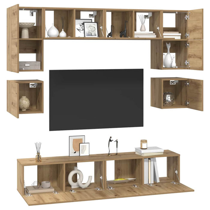 Set comodă TV Pe perete 8 pcs Stejar Artizanal Lemn compozit - WALTI WALTI