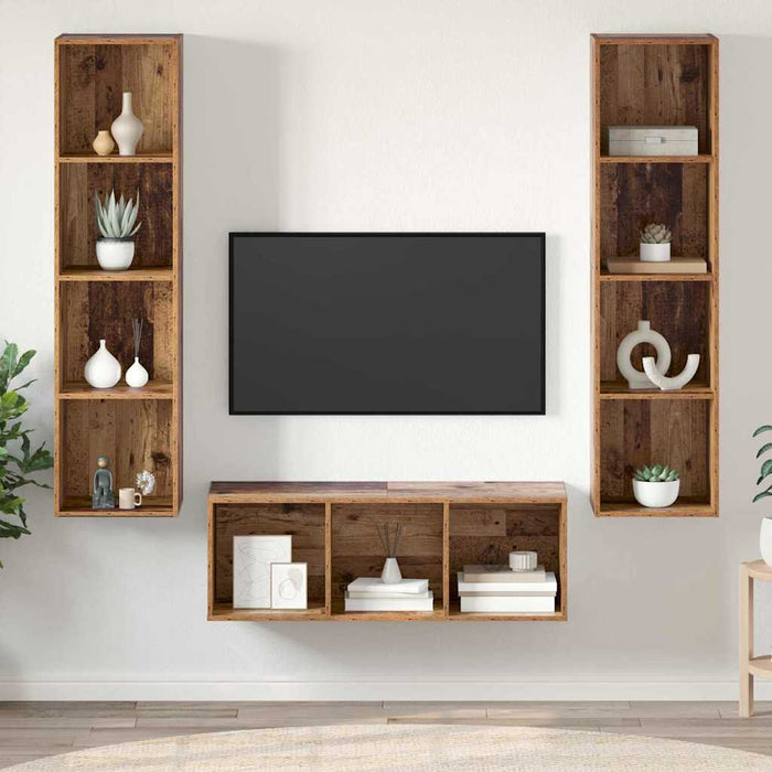 Set dulap TV 3 pcs Lemn vechi 37 x 37 x 142.5 cm Lemn compozit - WALTI WALTI