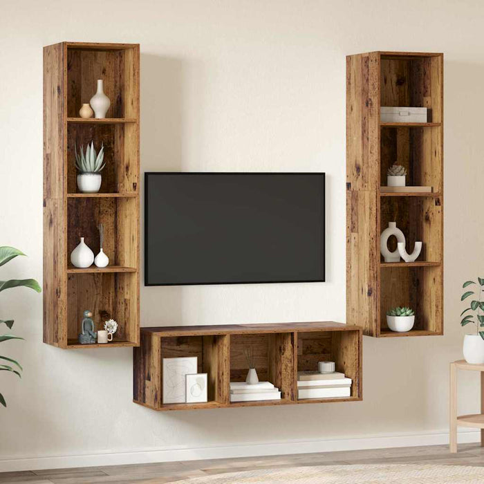 Set dulap TV 3 pcs Lemn vechi 37 x 37 x 142.5 cm Lemn compozit - WALTI WALTI