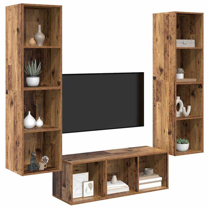 Set dulap TV 3 pcs Lemn vechi 37 x 37 x 142.5 cm Lemn compozit - WALTI WALTI