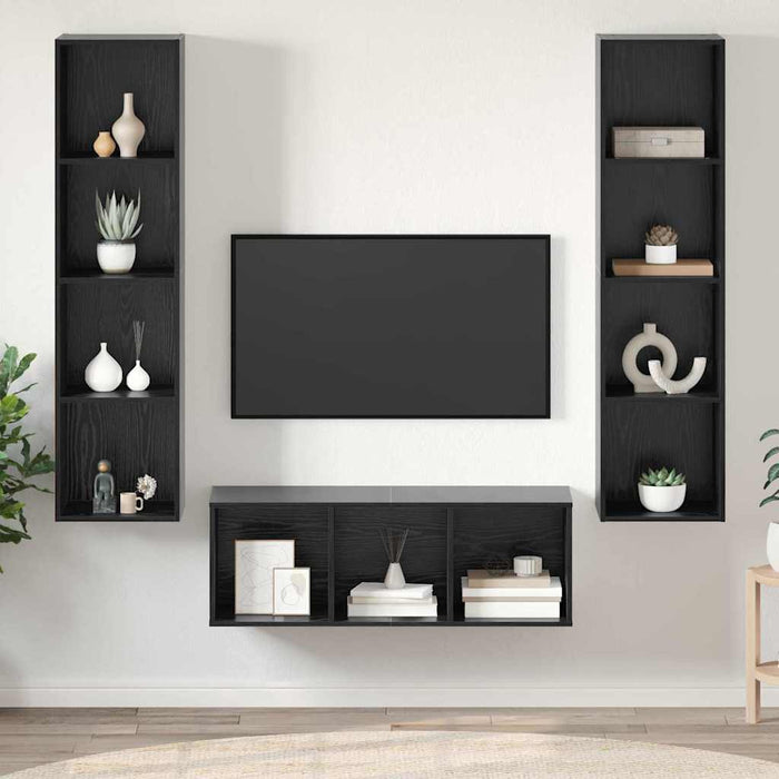 Set dulap TV cu raft Pe perete 3 pcs Stejar negru 37 x 37 x 142.5 cm - WALTI WALTI