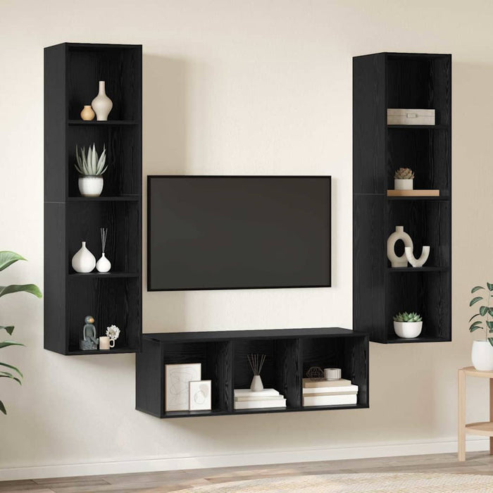 Set dulap TV cu raft Pe perete 3 pcs Stejar negru 37 x 37 x 142.5 cm - WALTI WALTI