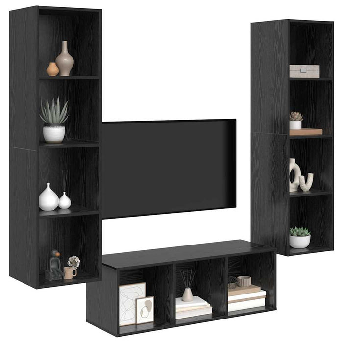 Set dulap TV cu raft Pe perete 3 pcs Stejar negru 37 x 37 x 142.5 cm - WALTI WALTI