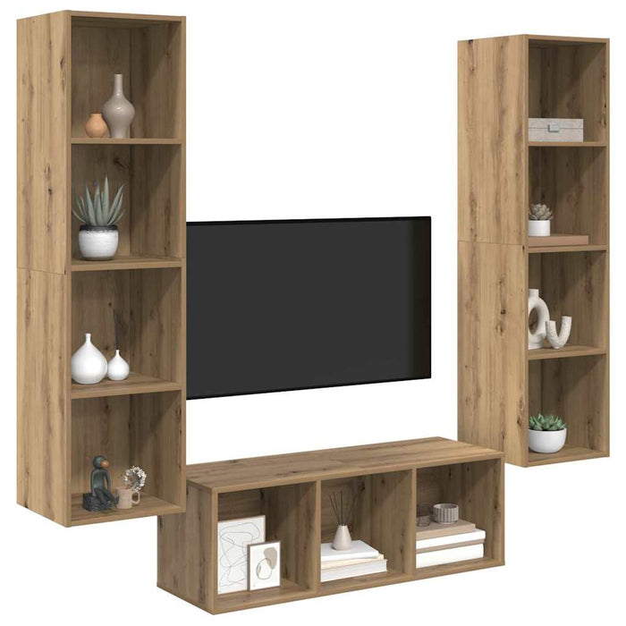 Set dulap TV cu raft 3 pcs stejar artizanal 37 x 37 x 142.5 cm - WALTI WALTI