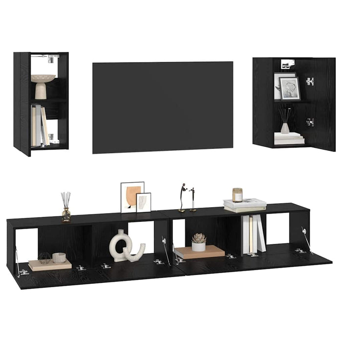 Dulap pentru TV pe Perete 3 pcs Stejar Negru Lemn compozit - WALTI WALTI