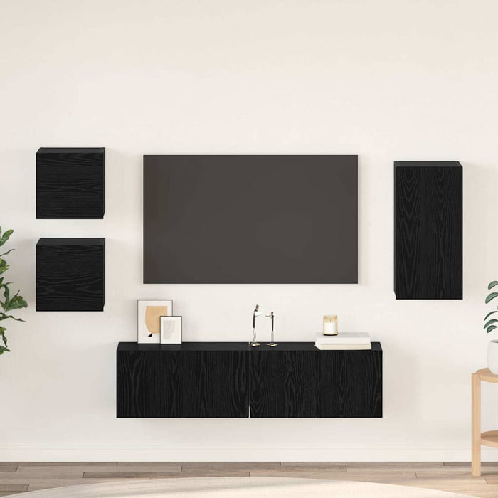 Set comodă TV Pe perete 5 pcs Stejar Negru Lemn compozit - WALTI WALTI