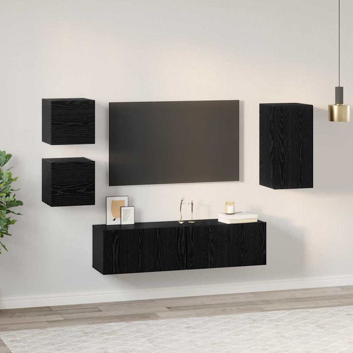 Set comodă TV Pe perete 5 pcs Stejar Negru Lemn compozit - WALTI WALTI