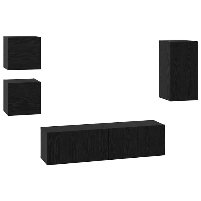 Set comodă TV Pe perete 5 pcs Stejar Negru Lemn compozit - WALTI WALTI
