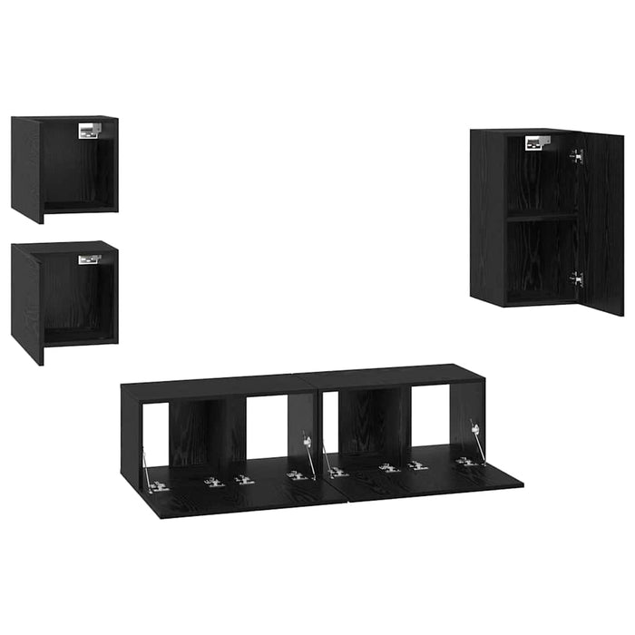 Set comodă TV Pe perete 5 pcs Stejar Negru Lemn compozit - WALTI WALTI