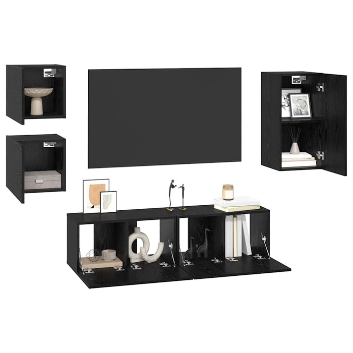 Set comodă TV Pe perete 5 pcs Stejar Negru Lemn compozit - WALTI WALTI